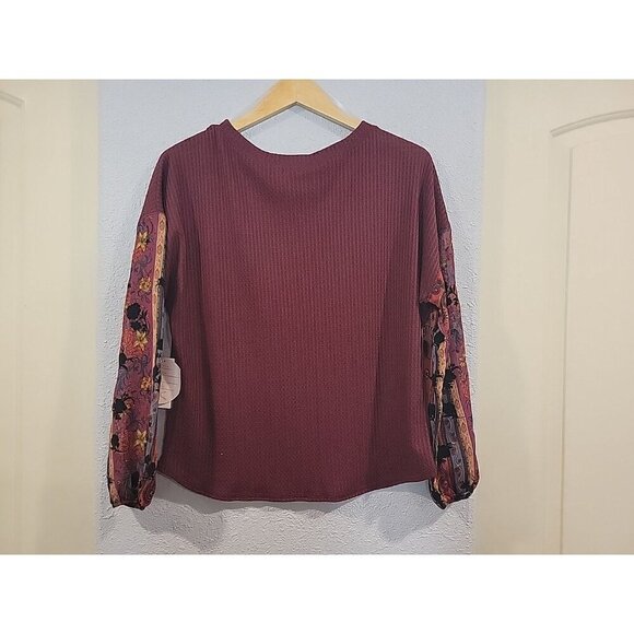 Gypsies And‎ Moondust Burgundy Waffle Knit Shirt With Boho Sleeves NWT Medium - Picture 7 of 7